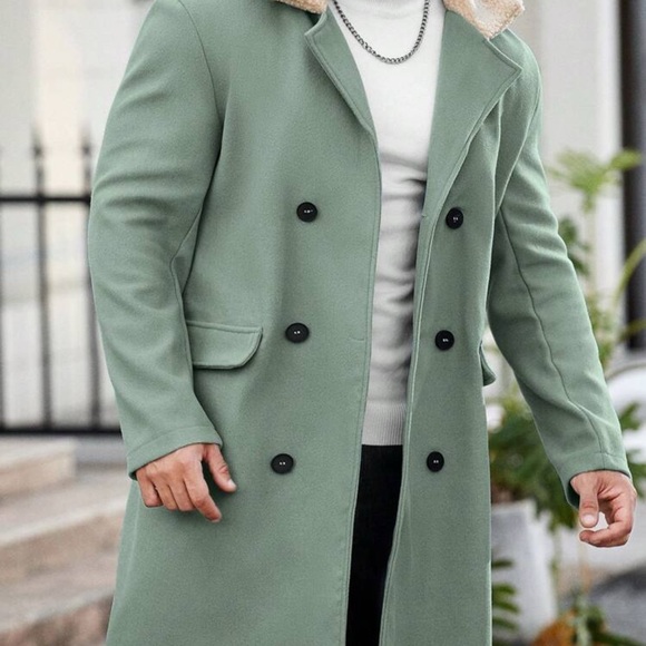 SHEIN Men's Sage Green Trench Coat - Picture 4 of 6